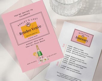 Last Rendez Veuve Bachelorette Itinerary Template, Bach Weekend, Veuve Before Vows, Champagne Bachelorette Invite, Hen Party Itinerary DIY