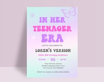 In Her Teenager Era Invitation Template, Version Birthday Party, Era Birthday Invite, 13th Birthday Invitation, Eras Tour Party, For Teens