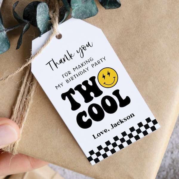 Two Cool Birthday Thank You Tags Template, Two Cool Favor Tags, Boy 2nd Birthday Party Printable, Two Cool Party, 2 Cool Thank You Tags