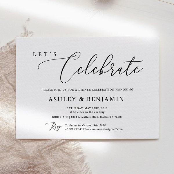 Minimalist Rehearsal Dinner Invitation Template, Editable Dinner Invitation, Celebrate Invitation, Wedding Dinner Invitation Download