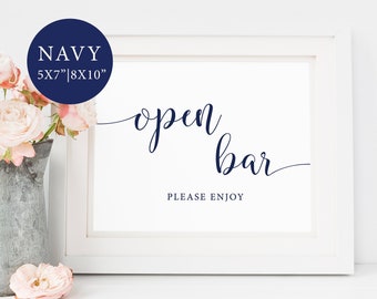 Wedding Open Bar Sign, Navy Wedding Sign, Wedding Bar Sign Printable, Navy Wedding Reception Sign, Wedding Bar Signage, Instant Download