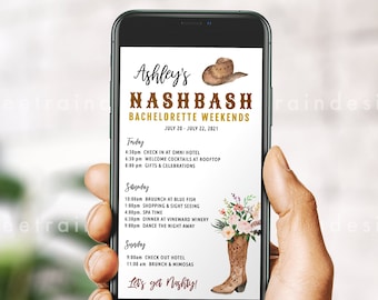 Nashville Bachelorette Itinerary, Nashville Itinerary, Nash Bash Invitation, Nash bash Evite, Bachelorette Itinerary Template Nashville