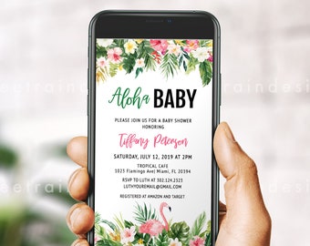 Tropical Baby Shower Evite, Aloha Baby Shower Invitation, Hawaiian Baby Shower Template, Baby Shower Digital Invite, Text Message Invite