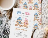 He or She Gingerbread Gender Reveal Invitation Template, What's Baking, Winter Baby Shower, Cookie Gingerbread Invite, Christmas Editable