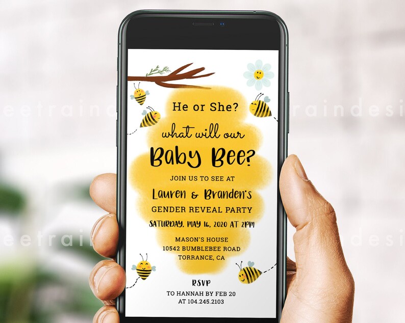 Bee Gender Reveal Evite What Will It Bee Gender Reveal Bee Gender Reveal Invitation Digital He or She What Will It Bee Little