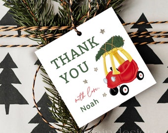 Most Onederful Time Of The Year Birthday Thank You Tags, Winter 1st Birthday Favor Tags, Christmas Theme, Toy Car, Onederful Editable 07