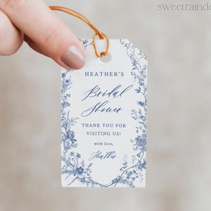 Something Blue Bridal Shower Thank You Tags Template, Floral Blue Bridal Shower Favor Tags, Victorian, French, Chinoiserie Editable Tags 14