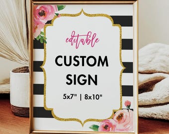 Kate Themed Birthday Custom Sign Template, Spade Bridal Shower, Striped Party, Graduation Party Sign, Parisian Party Sign, Editable Canva