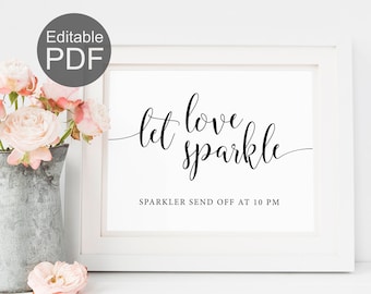 Let Love Sparkle Sign Template, Wedding Send Off,  Send off Sparkles, Reception Signs, Wedding Exit Sign, Sparkler Sign, Wedding calligraphy