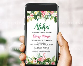 Tropical Bridal Shower Evite, Aloha Bridal Shower Invitation, Hawaiian Bridal Shower Evite Digital, Tropical Theme Text Message Invite