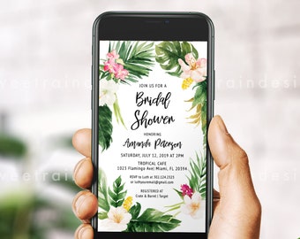 Tropical Bridal Shower Evite, Luau Bridal Shower Invitation, Hawaiian Bridal Shower Evite Digital, Tropical Theme Text Message Invite