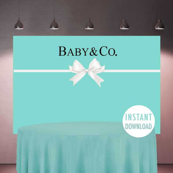 Baby Co Backdrop Printable, Baby and Co Shower, White Bow Baby Co Decoration, Robbin Egg Blue Baby Shower Decorations, PDF Instant Download