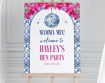 Mamma Mia Hen Party Welcome Sign Template, Dancing Queen Hen Do, Honey Honey, Mediterranean, Mamma Mia Hen Party Signs, Hen Weekend Decor