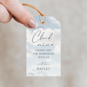 Auf Wolke 9 Brautparty Tag Vorlage, Wolke 9 Danke Tags, Die Braut ist auf Wolke neun, Wolke neun Bachelorette Favor Tags, bearbeitbar