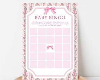 Pink Bow Baby Shower Bingo Game Card Printable, Fun Baby Shower Activity, Love Shack Baby Shower Game, Editable Coquette Baby Shower Bingo