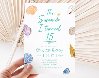 Modello di invito per festa di compleanno Summer I Turned, invito di compleanno TSITP, quindicesimo compleanno di ragazza adolescente, compleanno di ragazza estiva, modificabile