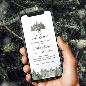 Oh Deer Baby Shower Electronic Invite, Baby Shower Evite, Woodland Baby Shower, Winter Baby Shower Smartphone Invite, Text Message Invite 08