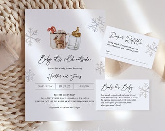 Winter Baby Shower Invitation Template, Baby It's Cold Outside Invitation, Holiday Baby Shower Invites, Hot Cocoa, Snowflake, Gender Neutral