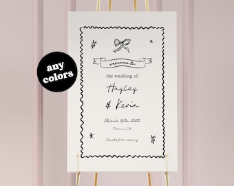 Hand Drawn Wedding Welcome Sign Template, Whimsical Welcome Sign, Wedding Board, Editable Large Wedding Sign, Quirky Wedding, Printable 019