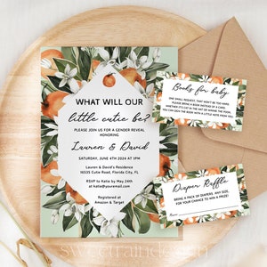 Little Cutie Gender Reveal Party Invitation Bundle, Citrus Gender Reveal Invites, What Will Our Little Cutie Be, Gender Reveal Bundle