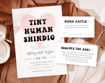 Tiny Human Shindig Invitation Template, Simple Baby Shower Invites, Co ed Baby Shower, Gender Neutral, Modern Baby Shower Bundle