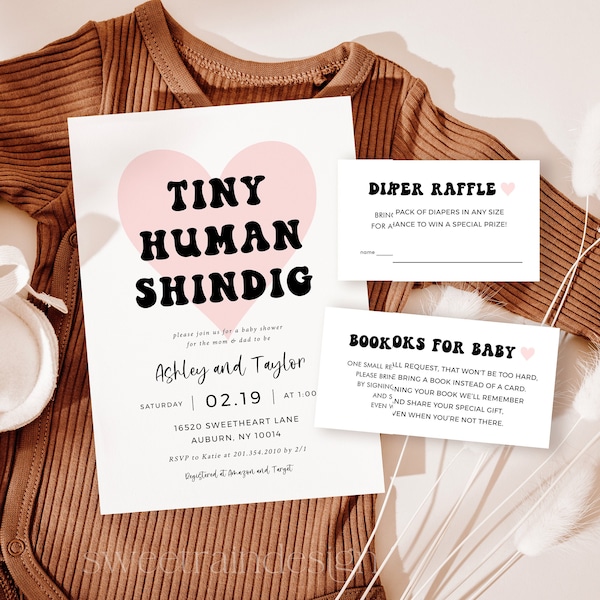 Tiny Human Shindig Invitation Template, Simple Baby Shower Invites, Co ed Baby Shower, Gender Neutral, Modern Baby Shower Bundle