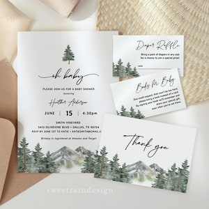Mountain Baby Shower Invitation Set, Woodland Winter Baby Shower Invites, Oh Baby, Forest Baby Shower, Baby Boy Shower Invitation Bundle 08