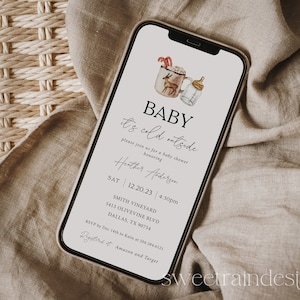 Baby It&#39;s Cold Outside Invitation Evite, Winter Baby Shower Smartphone Invite, Gender Neutral, Holiday Baby Shower Text Message, Hot Cocoa