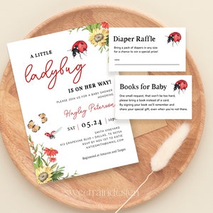 Ladybug Baby Shower Invitation Template, Little Ladybug Invitation, Spring Baby Shower Invites, Garden Diaper Raffle, Books for Baby, Girl