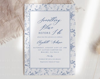Something Blue Before I do Bridal Shower Invitation Templates, Vintage Floral, Dusty Blue Bridal Shower Invitations, Victorian, Editable 14