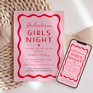 Galentine's Girls Night Invitation Template, Galentines Evite, Galentine Invitation, Girls Night Out, Galentines Party, Valentine's Dinner