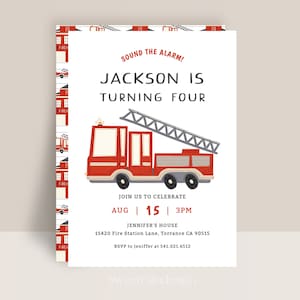 Firetruck Birthday Invitation, Sound the Alarm, Fireman Birthday, Firefighter, Fire Truck, Fire Engine Theme Birthday Invites, Editable