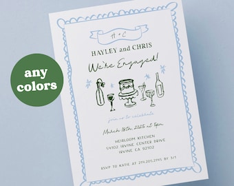 Quirky Engagement Party Invitation, Engagement Dinner Invite Templates, Engaged Invitation, Reception Invitation, Colorful, Fun, Trendy