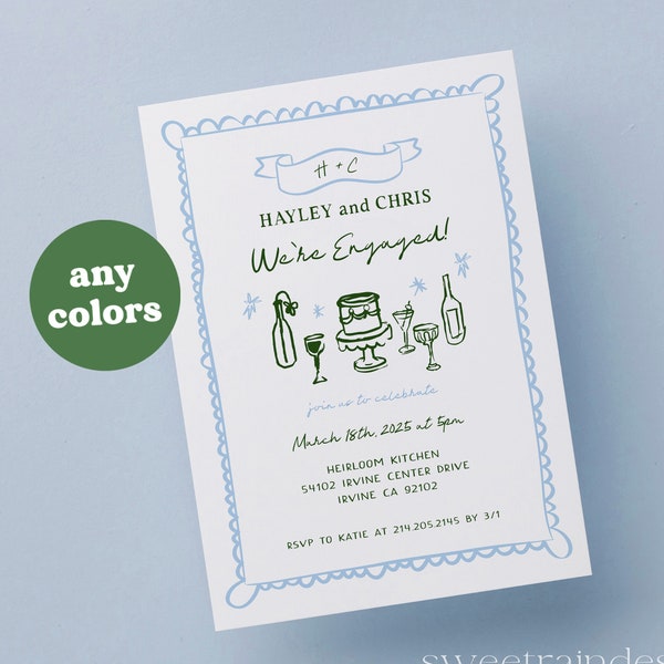 Quirky Engagement Party Invitation, Engagement Dinner Invite Templates, Engaged Invitation, Reception Invitation, Colorful, Fun, Trendy