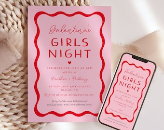 Galentine's Girls Night Invitation Template, Galentines Evite, Galentine Invitation, Girls Night Out, Galentines Party, Valentine's Dinner