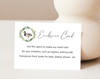 Mallard Duck Enclosure Card Template, Duck Baby Shower Inserts, Gender Neutral Baby Shower Cards, Mallard Baby Shower Custom Text