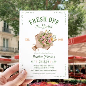 Farmer&#39;s Market Bridal Shower Invitation Templates, Fresh Off The Market Bridal Shower Invite, Printable, Instant Download, Canva