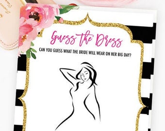 Guess the Dress Printable, Kate Bridal Shower Games, Draw the Dress Game, Floral Bridal Shower, Wedding Shower Game, Unique Bridal Shower