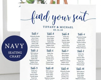 Navy Seating Chart Printable, Seating Template, Find Your Seat Sign, Navy Wedding Sign DIY, Editable Seating Chart Poster, Instant Download