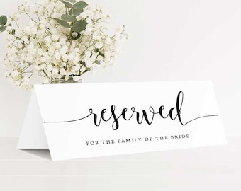 Wedding Reserved Sign Template, Rustic Wedding Signs, Printable Reserved Sign, Reserved Table Sign, Reserved for Family Sign, Editable