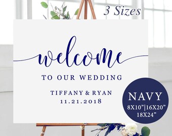 Navy Welcome Wedding Sign Template, Navy Wedding Signs, Printable Welcome To Our Wedding Sign, Large Wedding Sign, Wedding Welcome Template