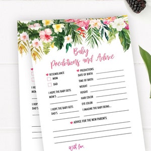 Cartes de prédictions et de conseils pour bébés tropicaux, jeux de douche de bébé tropicale, idées de douche de bébé Luau, cartes de conseils pour bébé, prédictions pour bébé