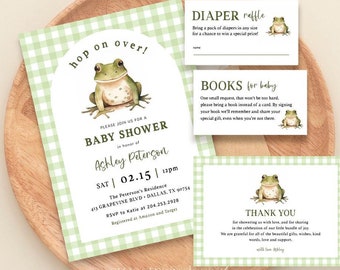 Frog Baby Shower Invitation Template, Hop On Over Invitation, Boy Baby Shower Invite, Green, Frog Theme, Baby Shower Bundle, Spring Baby