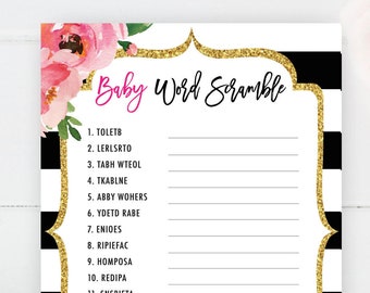 Kate Baby Shower Games, Baby Word Scramble Game, Baby Scramble Shower Game, Spade Theme, Printable Kate Baby Shower Floral, Baby Babble Game