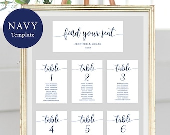 Navy Seating Chart Printable, Seating Template, Find Your Seat Sign, Navy Wedding Sign DIY, Editable Seating Chart Poster, Instant Download