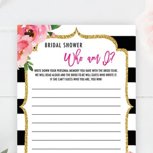 Kate Bridal Shower Games, Who am I Game Printable, Memories of Bride Game, Spade Shower Game, Floral Bridal Shower Quiz, Memory Of The Bride