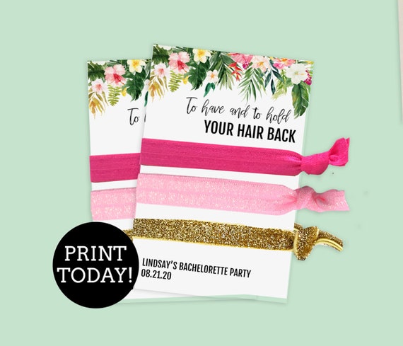 Tropical Hair Tie Favors Card Template Diy Hair Tie Favor Printable To Have And To Hold Bachelorette Party Favors Your Hair Back Download By Sweet Rain Design Catch My Party