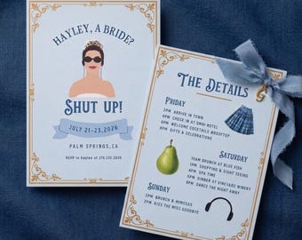 Princess Bachelorette Party Itinerary Template,  Diaries Bach Invitation, Bridal Diaries Invites, Hen do, Me A Bride Shut Up,