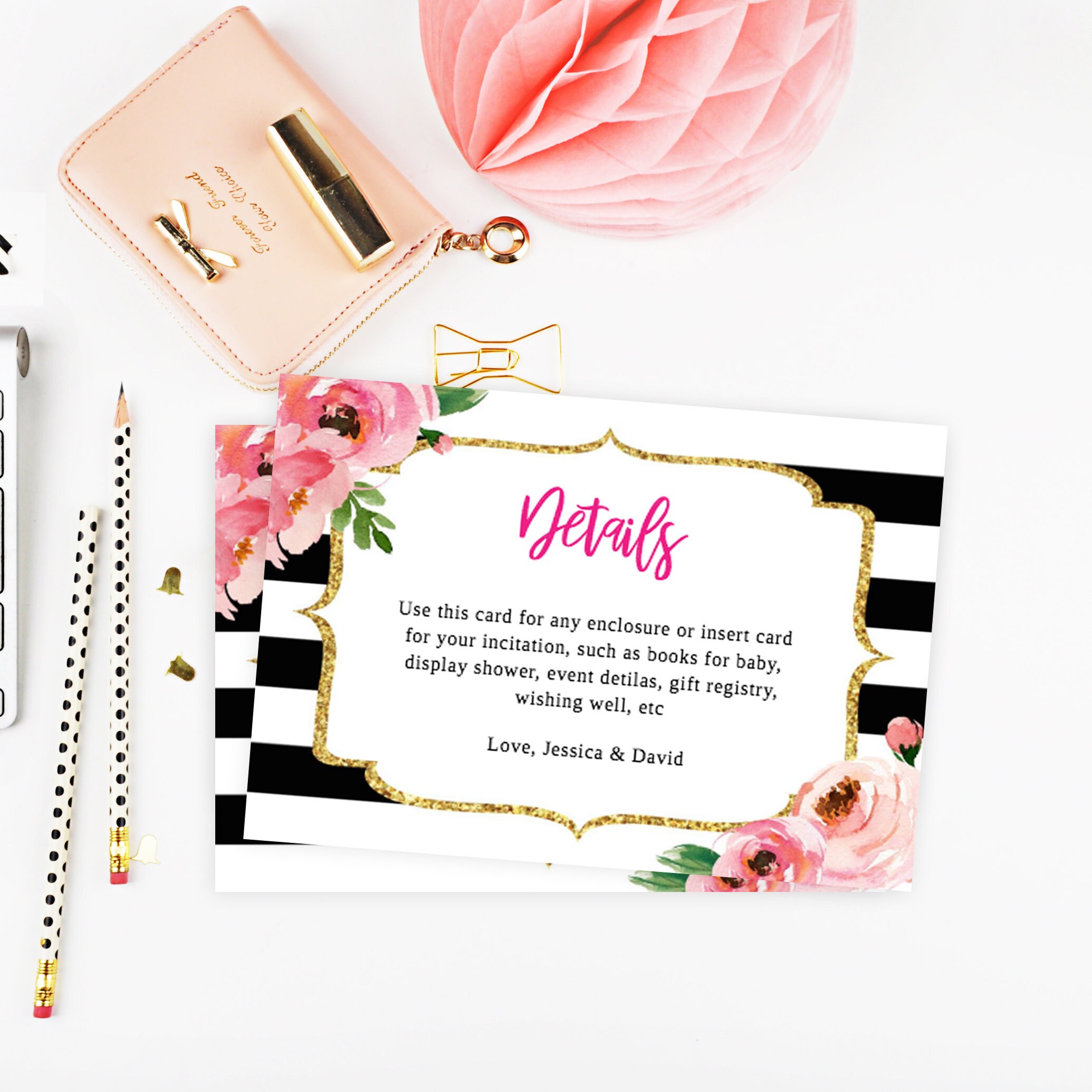 Kate Details Card Template Kate Bridal Shower Insert Wedding | Etsy