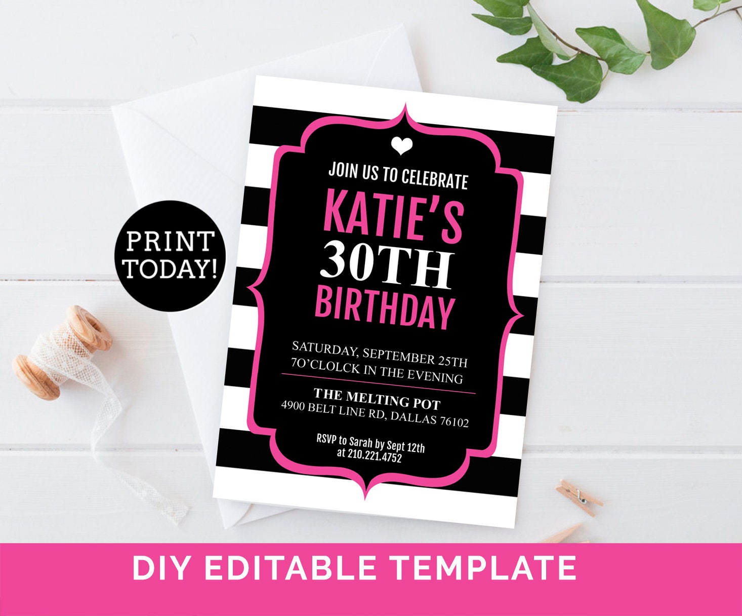 30th Birthday Invitation Template Adult Birthday Invites ...